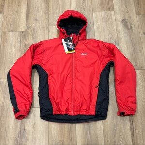 NWT 🌟EMS🌟 VINTAGE MENS HOODED CLIMBING PRIMALOFT JACKET RED/BLACK SZ S